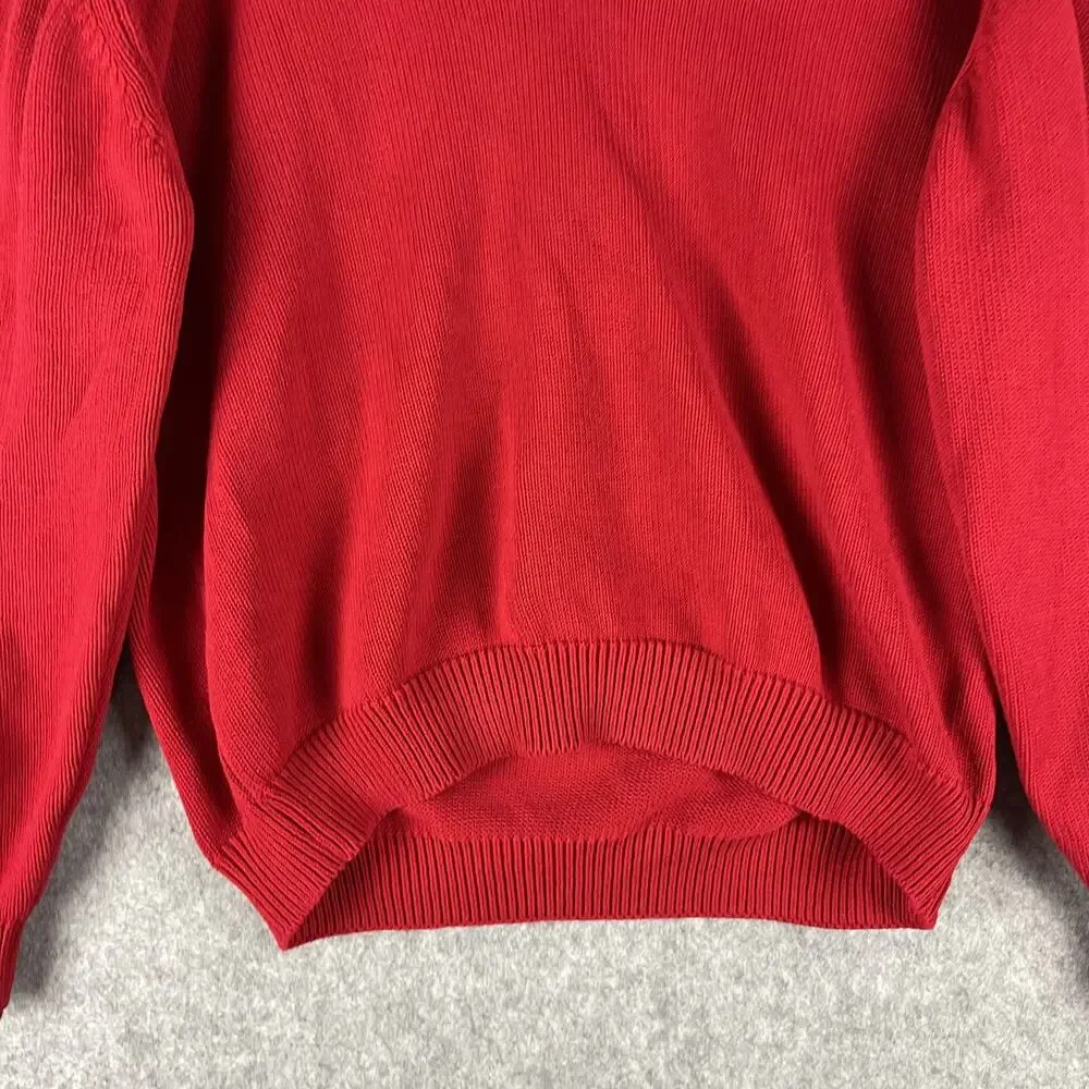 Vintage Lands End Drifter Sweater Mens XL‎ Red Knit Cotton V Neck USA Made 90s